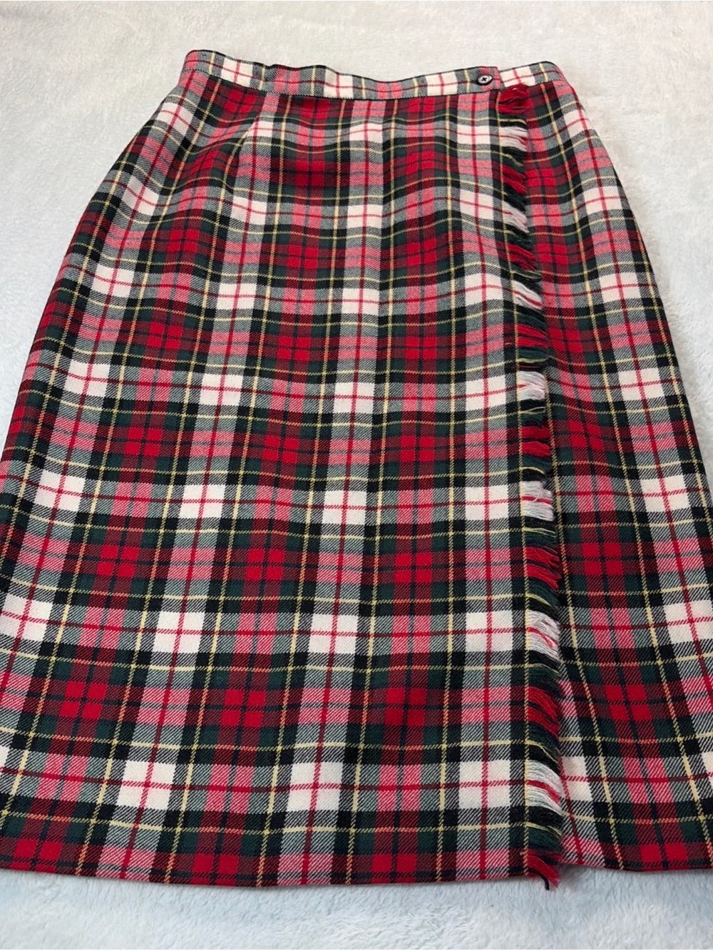 VTG Susan Bristol Wool Plaid Midi Skirt Sz 10 Academia Tartan Heritage Fringe US